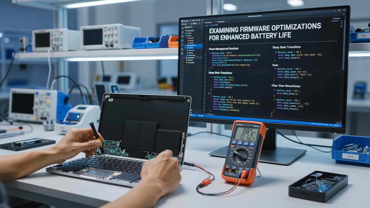 Graph comparing battery discharge rates before and after firmware optimization on portable devices