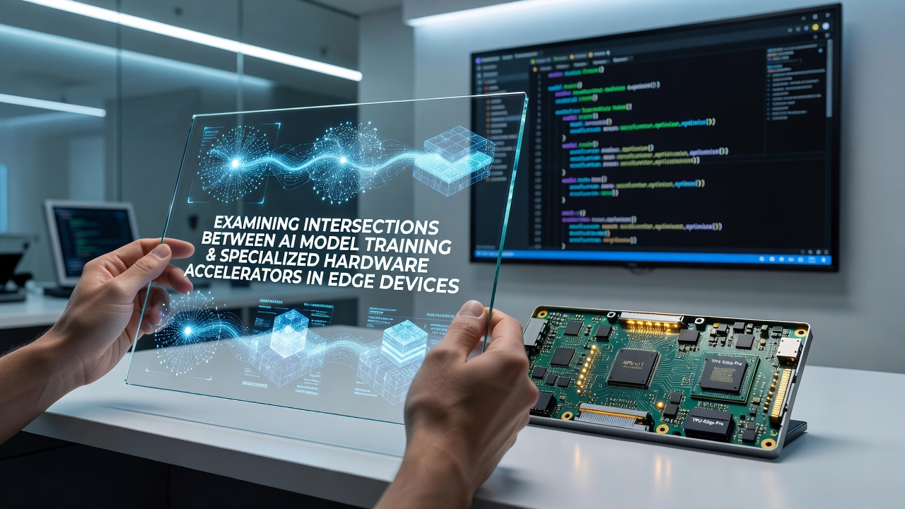 Diagram showing AI model training workflows connected to specialized hardware accelerators deployed across edge computing nodes