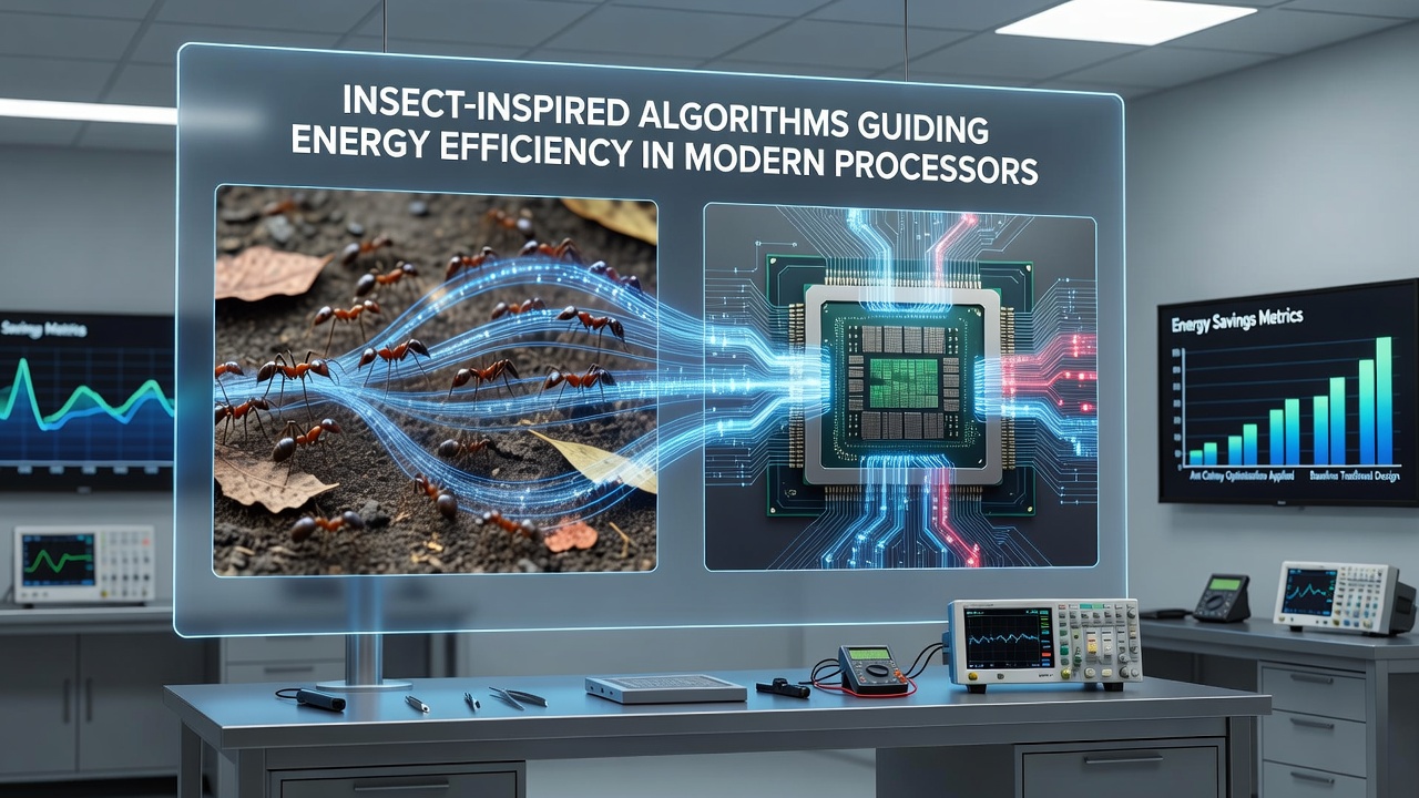 Visualization of bee-inspired load balancing across processor cores with energy flow indicators