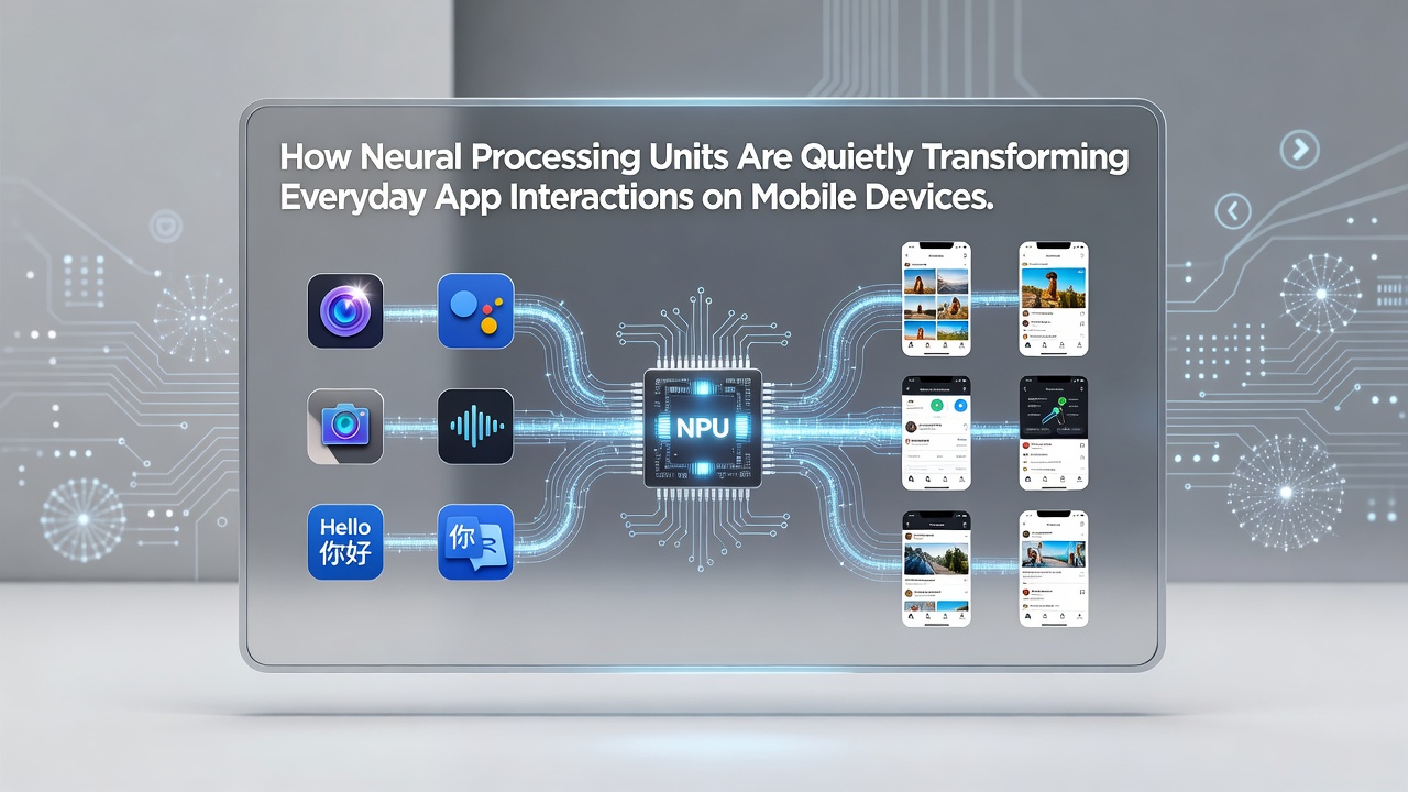 Close-up view of smartphone hardware highlighting neural processing unit components during app operation