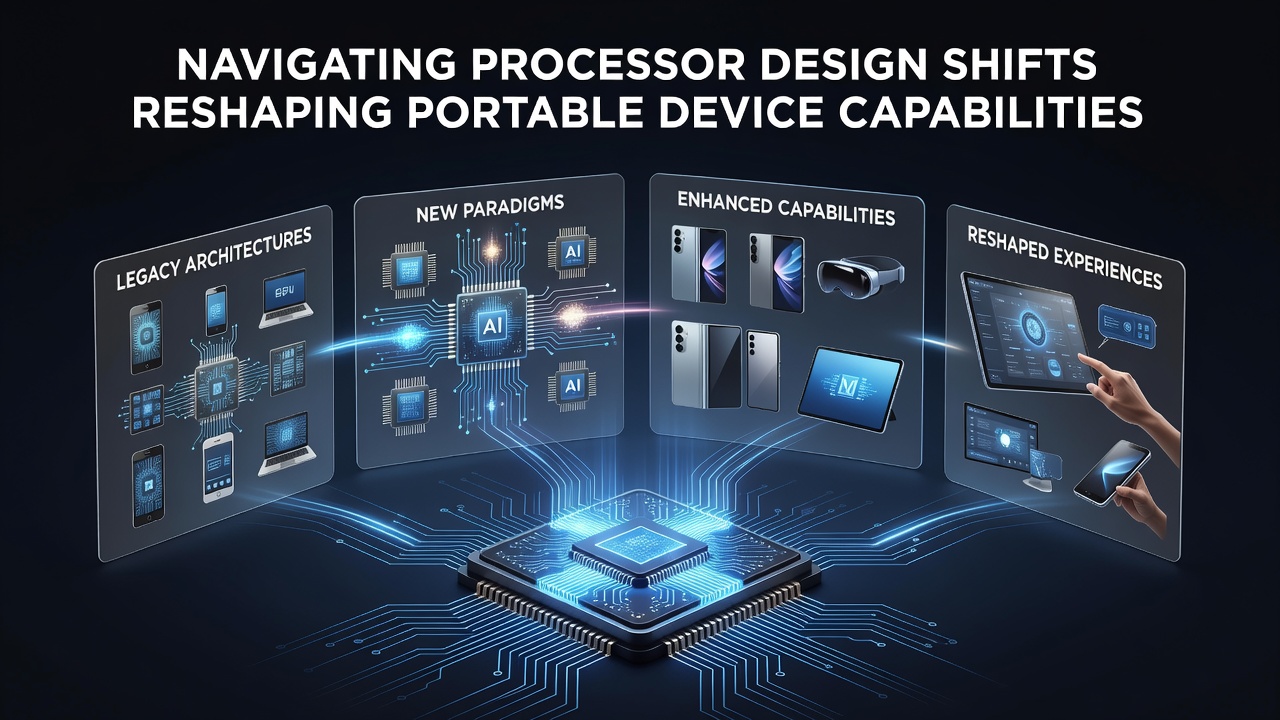 Close-up view of AI accelerator blocks integrated into portable processor dies with data flow indicators