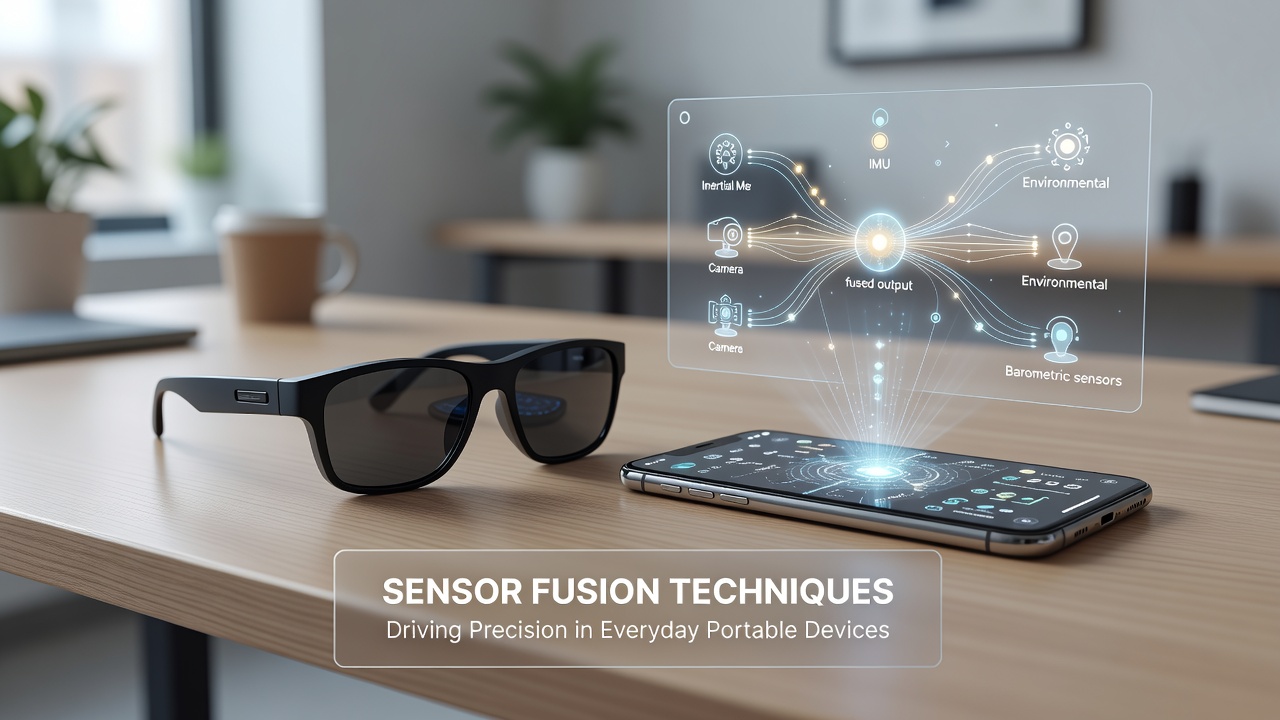 Wearable fitness tracker displaying real-time sensor fusion data on a digital dashboard
