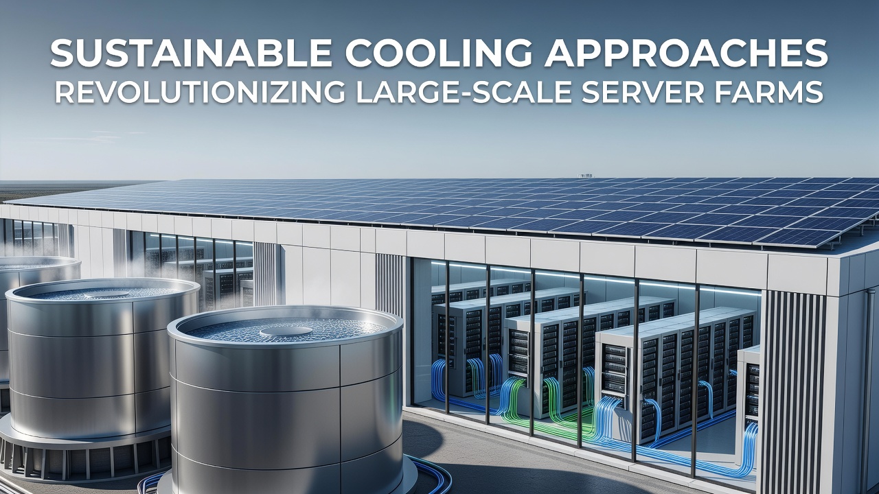 Close-up view of immersion cooling tanks in a server farm demonstrating sustainable thermal management