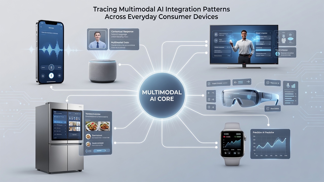Wearable devices and smart home appliances demonstrating multimodal AI processing